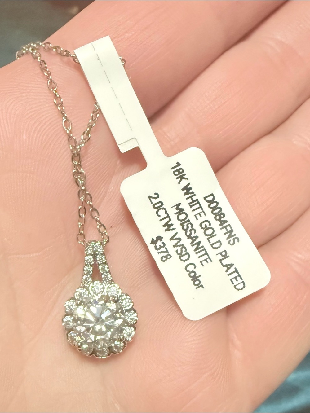 18K White Gold Plated Moissanite Pendant Necklace 2 CTW WSD color
